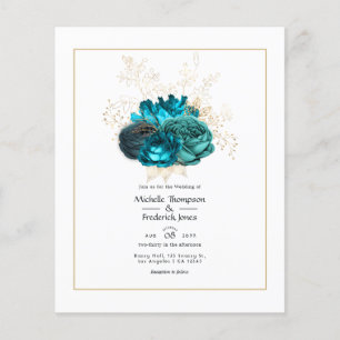 Flyer Casamento Floral Turquesa e Dourado