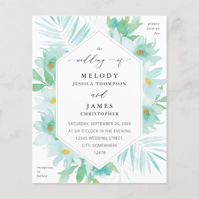 Flyer Casamento Floral Verde com Orçamento (Frente)