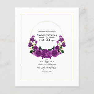 Flyer Casamento Floral Vintage Dourado e Roxo