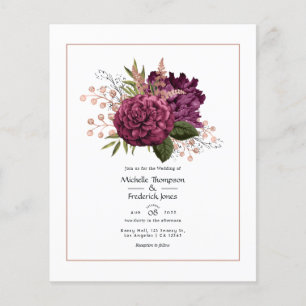 Flyer Casamento Floral Vintage Marsala e Dourado Rosa