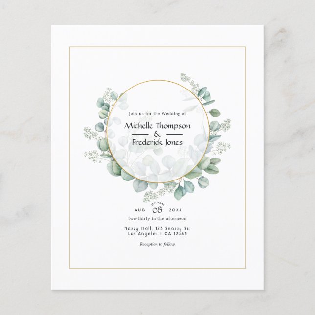 Flyer Casamento Geométrico de Eucalipto Dourado (Frente)