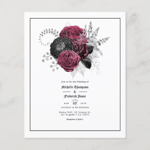 Flyer Casamento Gótico Floral de Marsala, Negra e Prata