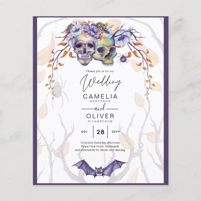 Flyer Casamento Gótico Invitação Cascas Laranja Roxas (Frente)