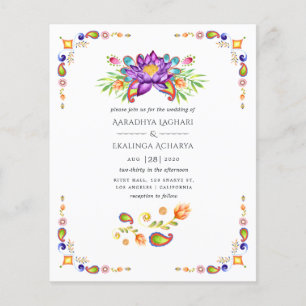 Flyer Casamento Indiano Floral Paisley Moderno