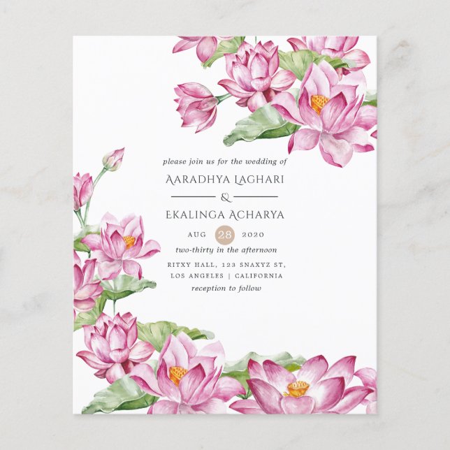 Flyer Casamento Índio com Flor de Watercolor Lotus (Frente)