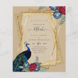 Flyer Casamento Islâmico de Frame Floral Dourado NIKAH P