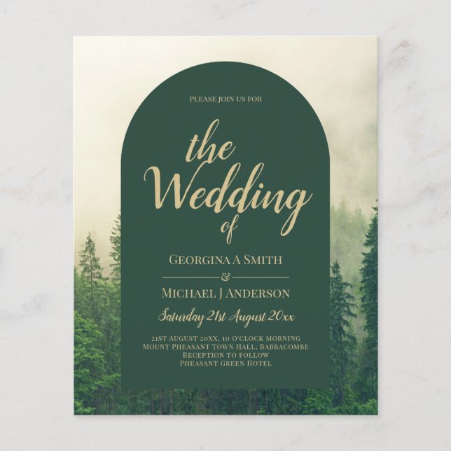 Flyer Casamento Misty Green Forest Pine Trees (Frente)