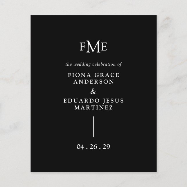 Flyer Casamento Moderno com Monograma Negrito Fiona Blac (Frente)