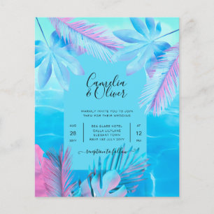 Flyer Casamento Moderno Tropical de Verão Azul Água Rosa