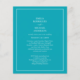 Flyer Casamento Monocromático de Teal Azul Pavão-Pavã