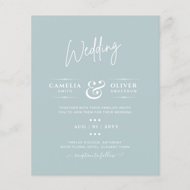 Flyer Casamento Monocromático Verde de Vidro do Mar ORÇA (Frente)