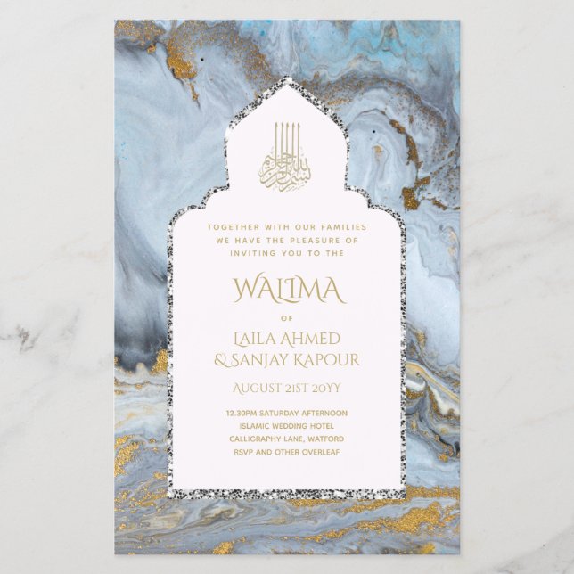 Flyer Casamento Muçulmano de WALIMA Nikah Bilíngue Ornam (Frente)