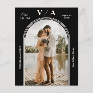 Flyer Casamento Negro Vitoriano Elegante Salvar a Data