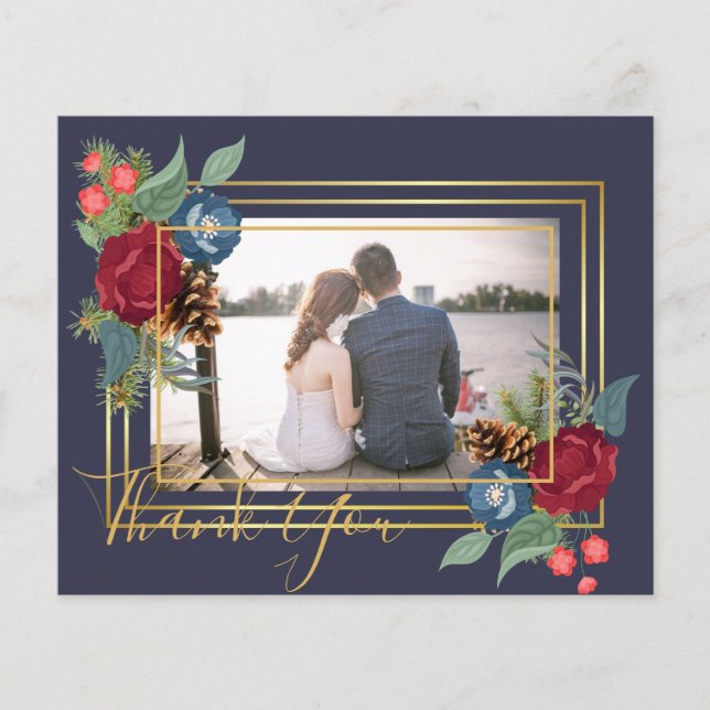 Flyer Casamento no inverno Borgonha Azul Azul Moderno (Frente)