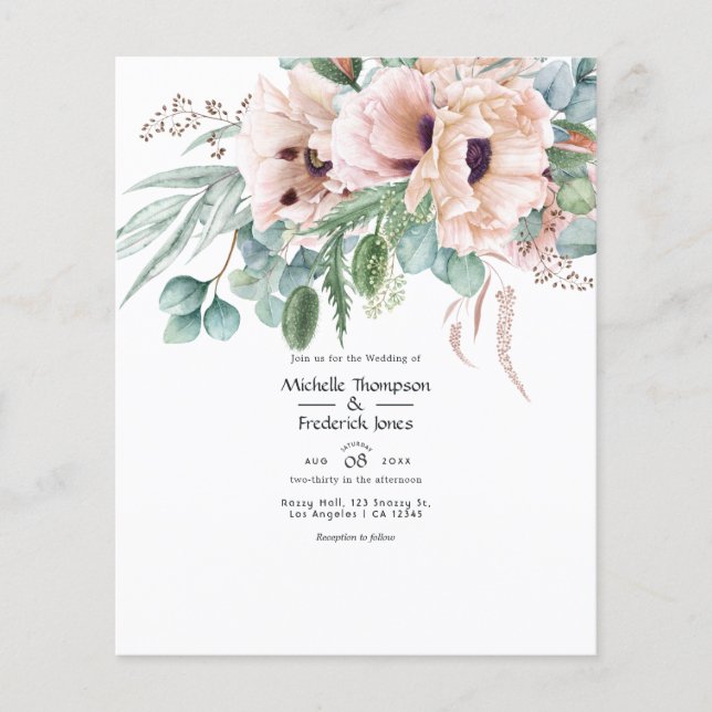 Flyer Casamento Pink Poppy Eucalipto Boêmio (Frente)