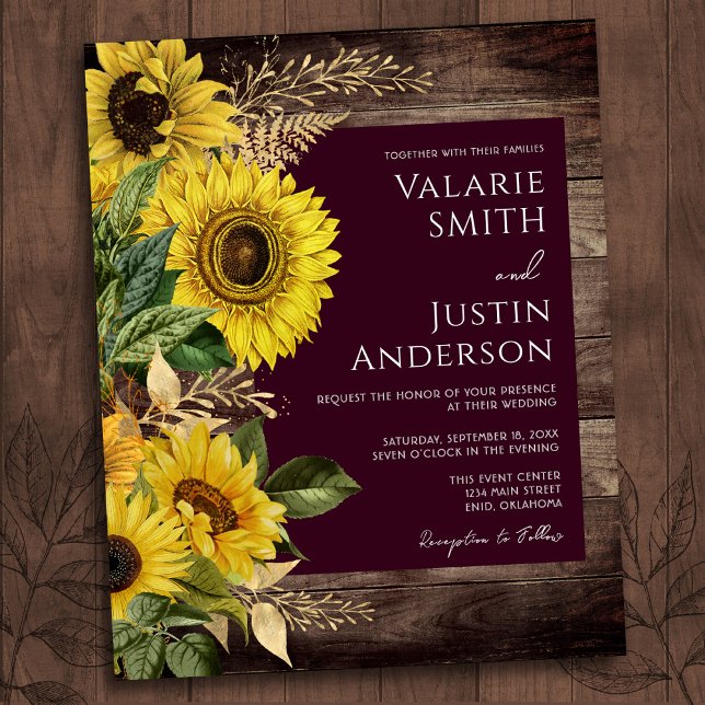 Flyer Casamento Rustic Wood Sunflower All in One (Criador carregado)