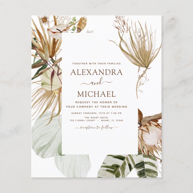 Flyer Casamento Tropical Bohemian Boho Boho Pampas Grass (Frente)