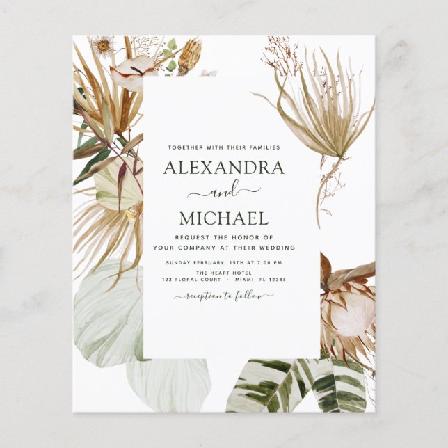 Flyer Casamento Tropical Bohemian Boho, Grass Grass (Frente)