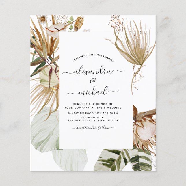 Flyer Casamento Tropical Bohemian Boho, Grass Grass (Frente)
