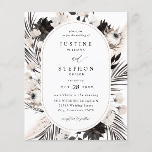 Flyer Casamento Tropical de Boho Negro e Branco