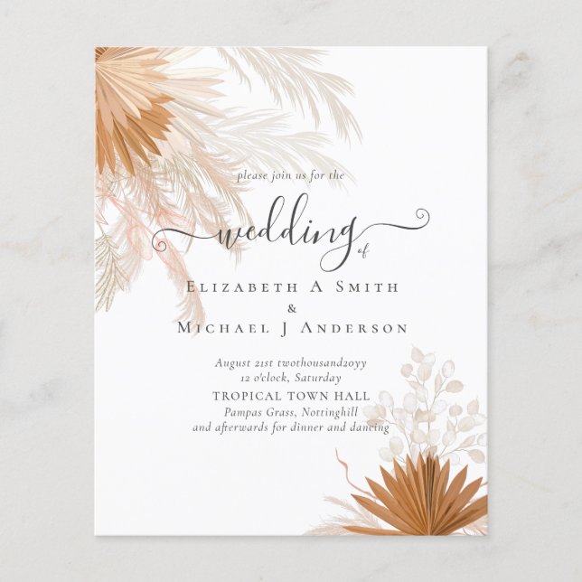 Flyer Casamento Tropical de Terracotta Pampas Grass (Frente)