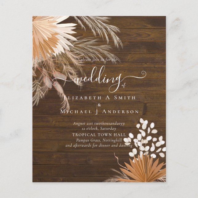 Flyer Casamento Tropical de Terracotta Pampas Grass (Frente)