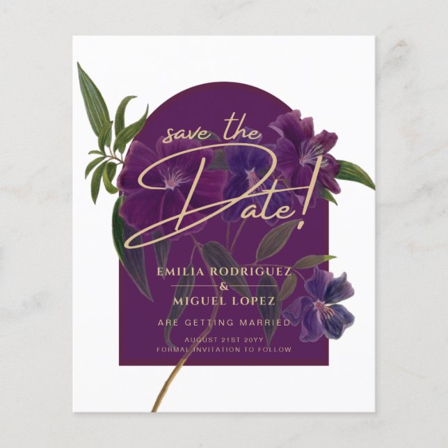 Flyer Casamento Verde da Floresta Floral de Plum Purple (Frente)