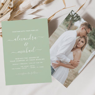 Flyer Casamento Verde de Sábado Orçamental com Convite