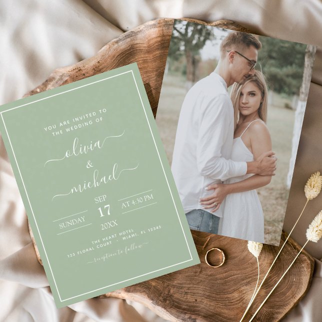 Flyer Casamento Verde Sage Orçamento com Convite de Foto (Criador carregado)
