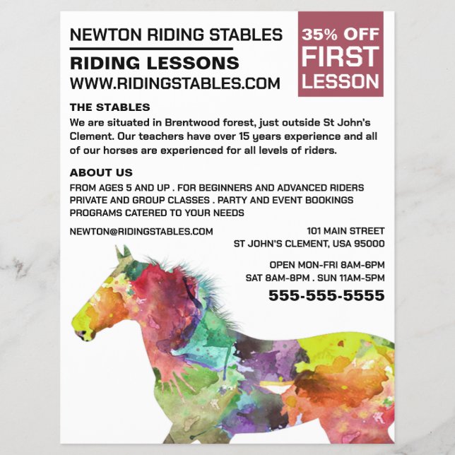 Flyer Cavalo Artístico, Instrutor de Corrida, Academia (Frente)