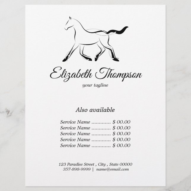 Flyer Cavalo elegante a preto (Verso)