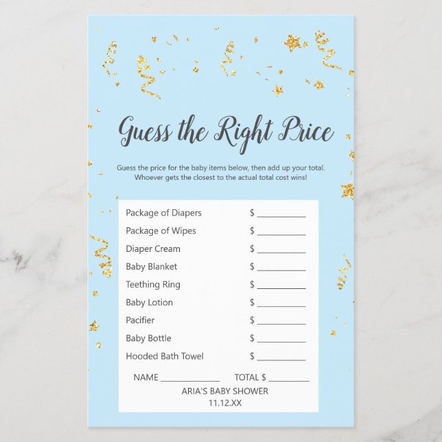 Flyer Celebração Dourada sobre Azul Adivinha O Preço Cer (Frente)