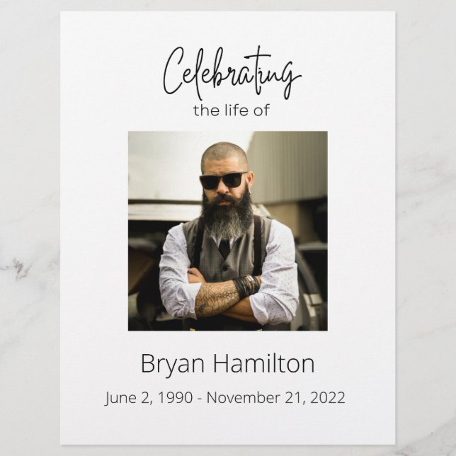 Flyer Celebração Simples de Foto Funeral da Vida (Frente)