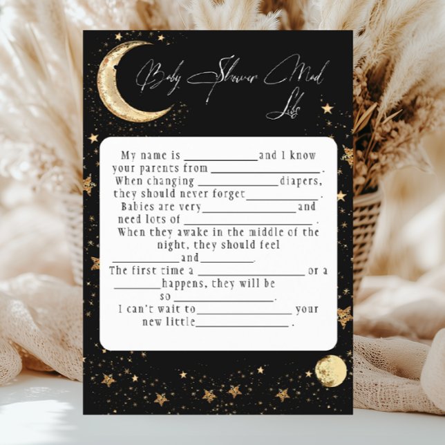 Flyer Celestial Gold Black Mad Libs para Chás de Bebê (Criador carregado)