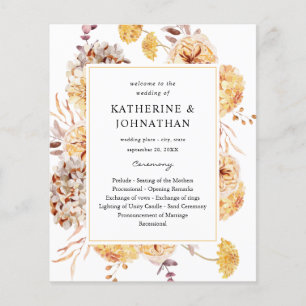 Flyer Cerimônia de Casamento Floral do Ouro Amarelo