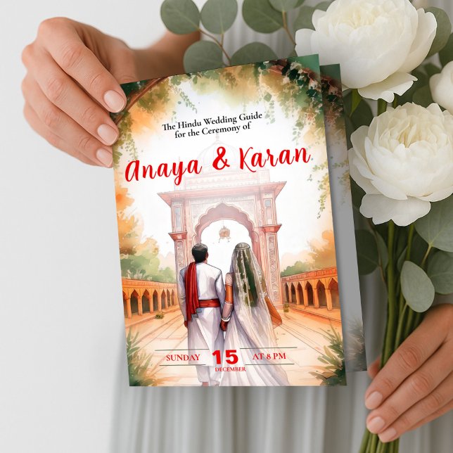 Flyer Cerimônia Hindu do Programa Casamento Indiano de A (Elegant Indian Wedding Program Hindu Ceremony Guid Flyer)