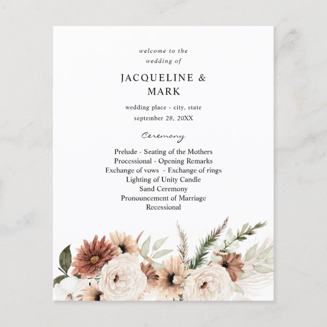 Flyer Cerimônia Neutral de Boho Floral (Frente)