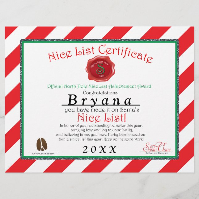 Flyer CERTIFICADO DA LISTA DOS BONS DE PAPAI NOEL Person (Frente)