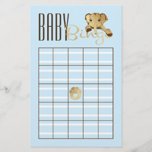 Flyer Chá da Mamãe BINGO Azul Bebê Elefante Dourado