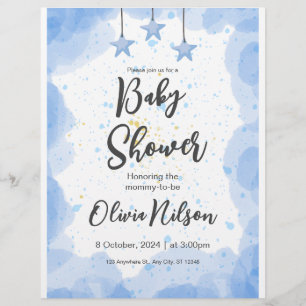 Flyer Chá de Bebê Aquarela Azul,  O Menino Chá de Bebê
