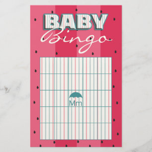 Flyer Chá de Bebê BINGO Rosa "Guarda-chuva Melancia"