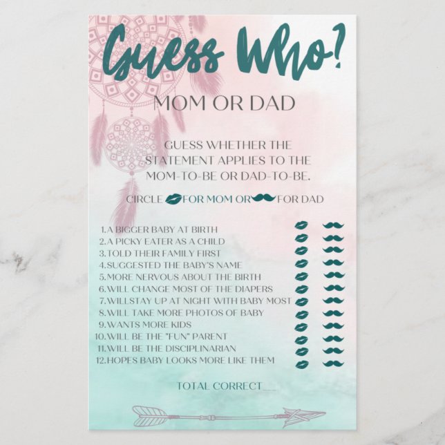 Flyer Chá de Bebê Boho: Quem é Você? Jogo (Frente)