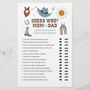 Flyer Chá de Bebê de Cowboy do Oeste Jogo de Adivinhação