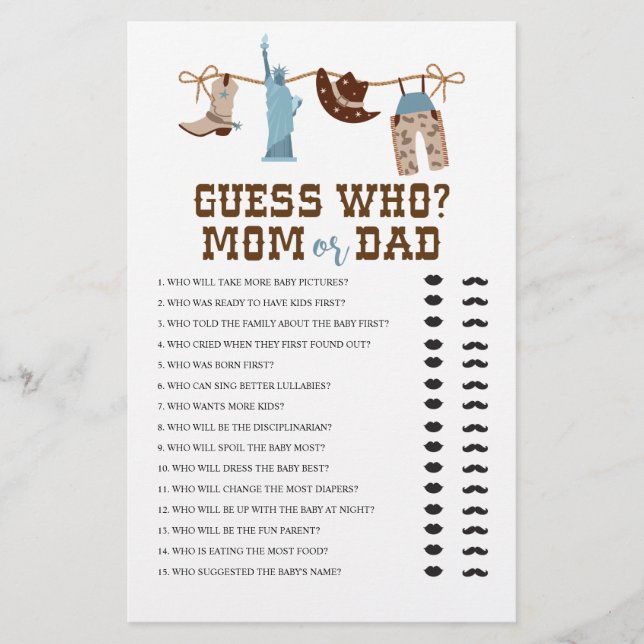 Flyer Chá de Bebê de Cowboy Ocidental Jogo de Adivinhaçã (Frente)