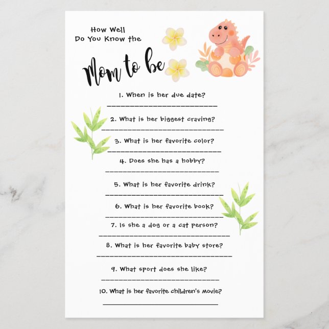 Flyer Chá de Bebê Dinossauro Quão bem você conhece o car (Frente)