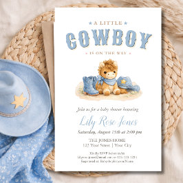 Flyer Chá de Bebê em Aquarela do Pequeno Cowboy Azul