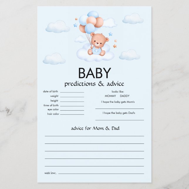 Flyer Chá de Bebê Urso Teddy Menino Azul (Frente)