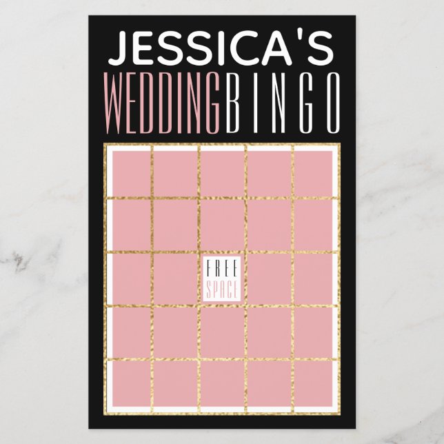 Flyer Chá de casamento BINGO Elegante Dourado e preto (Frente)