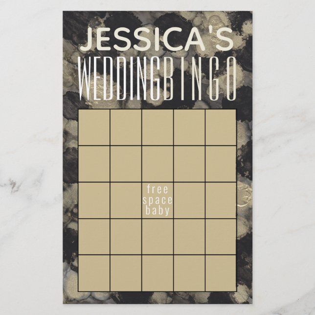 Flyer Chá de casamento BINGO Sombras de Golds e Negros (Frente)