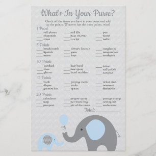 Flyer Chá de fraldas azul do elefante o que está em su